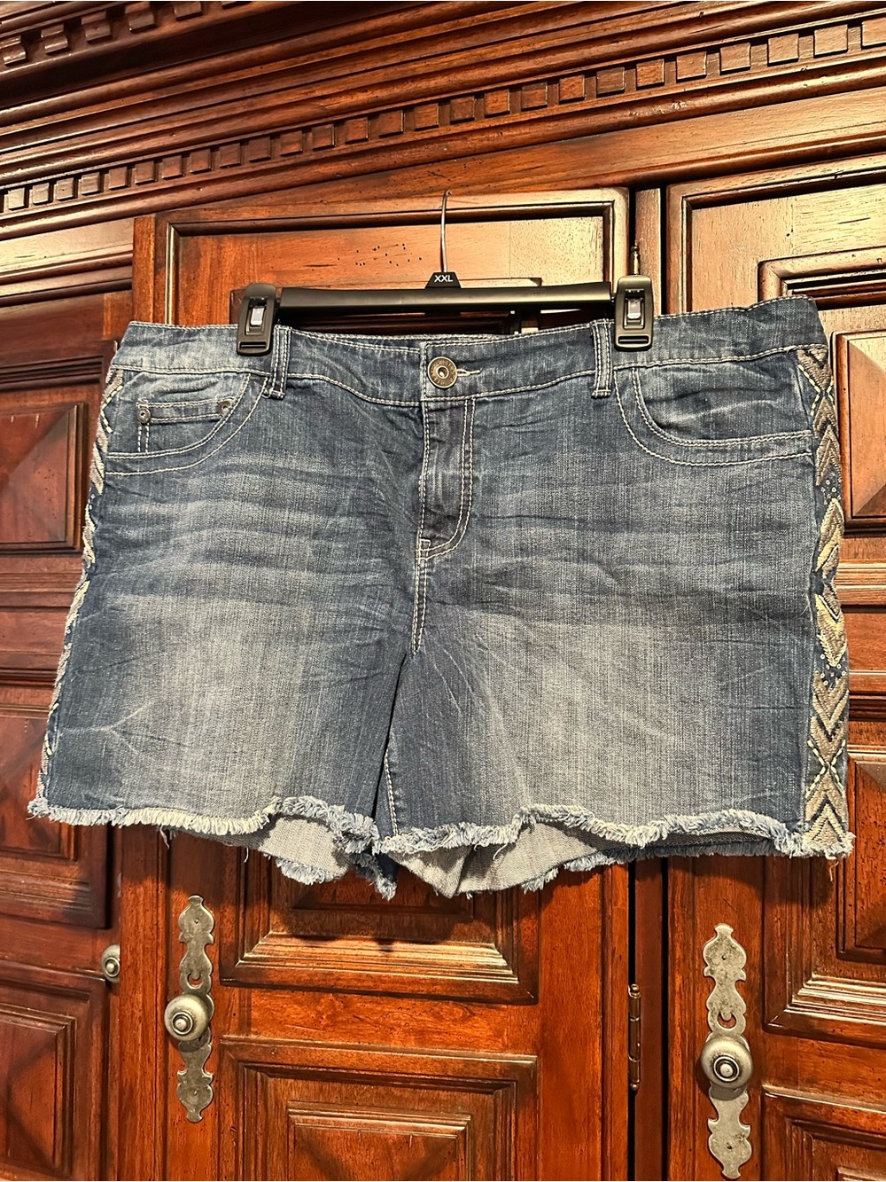 Maurices Blue Denim Jean Shorts with Braided Side Detail with sequins